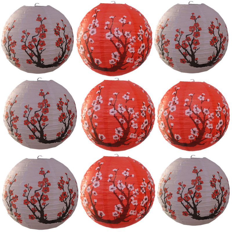Japanese Lantern Paper - Lentera Kertas Bunga Plum Merah/Putih 30cm