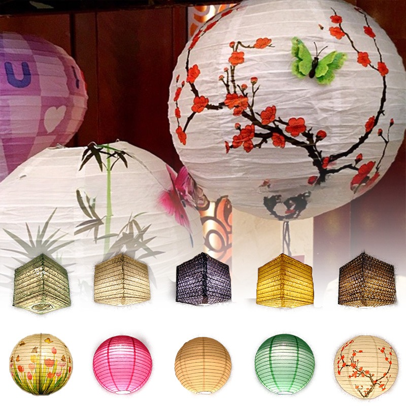 Japanese Lantern Paper - Lentera Kertas Bulat Motif Bunga Cetak